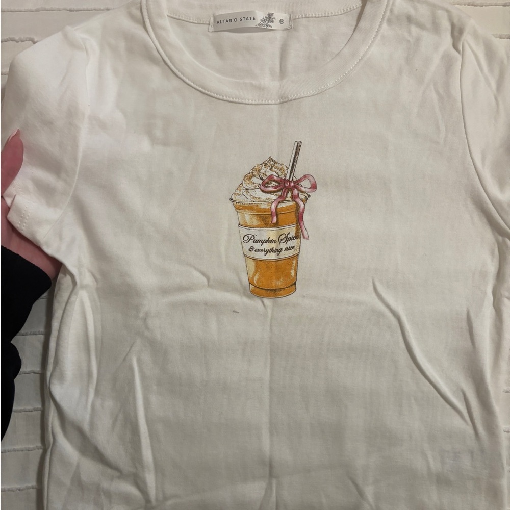 Altar'd State Cream Tee with Pumpkin Spice Graphic